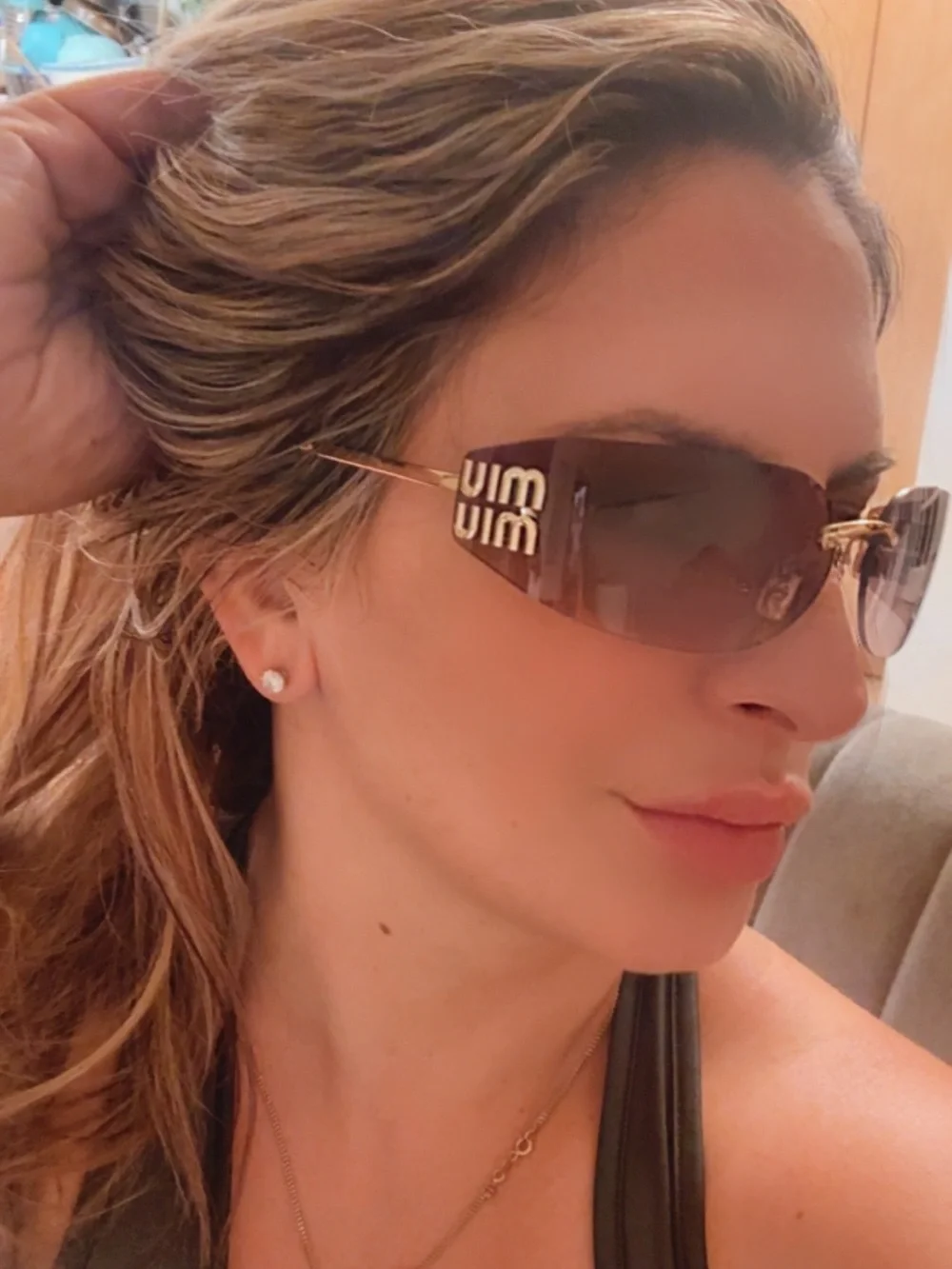 Miu Miu Rimless Sunglasses with Brown Gradient Lenses and Gold Temples